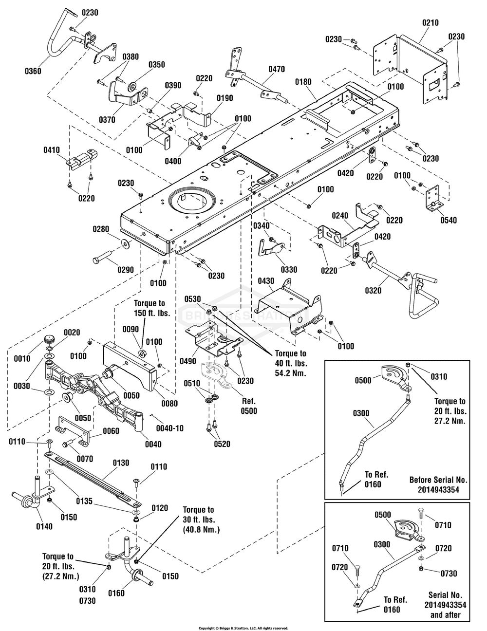 Frame And Front Axle Group Diagram and Parts List for 2691085-00 (107250040)(2012) Briggs and Stratton Lawn Tractor
